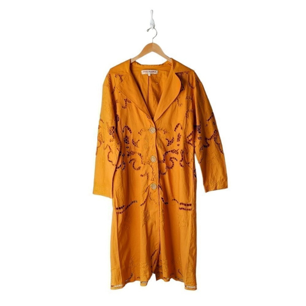 Free People Eyelet Linen Susanna Autumn Marigold Duster Jacket XS NWOT - Picture 5 of 15